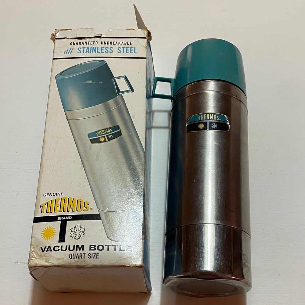 1965 Thermos all Stainless Steel Vacuum Bottle Quart Size with Box